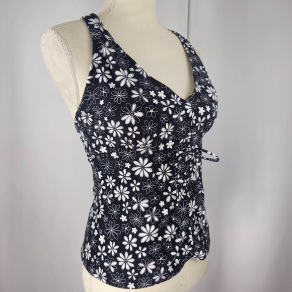 Salt + Cove Black Floral Daisy Print Tankini Top Juniors Plus Size 0 12/14 - Picture 5 of 14